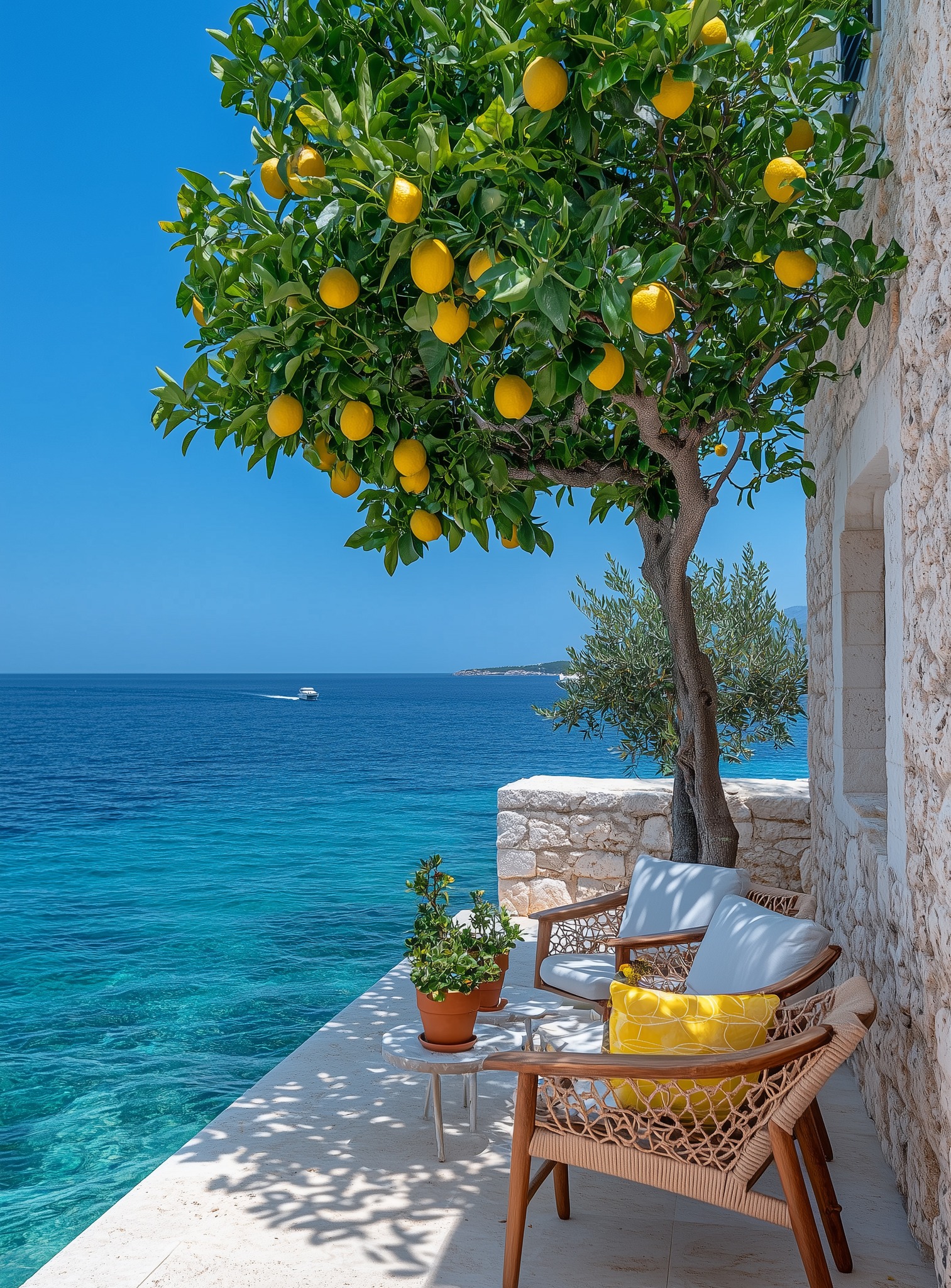 Lemon tree beside a coastal terrace